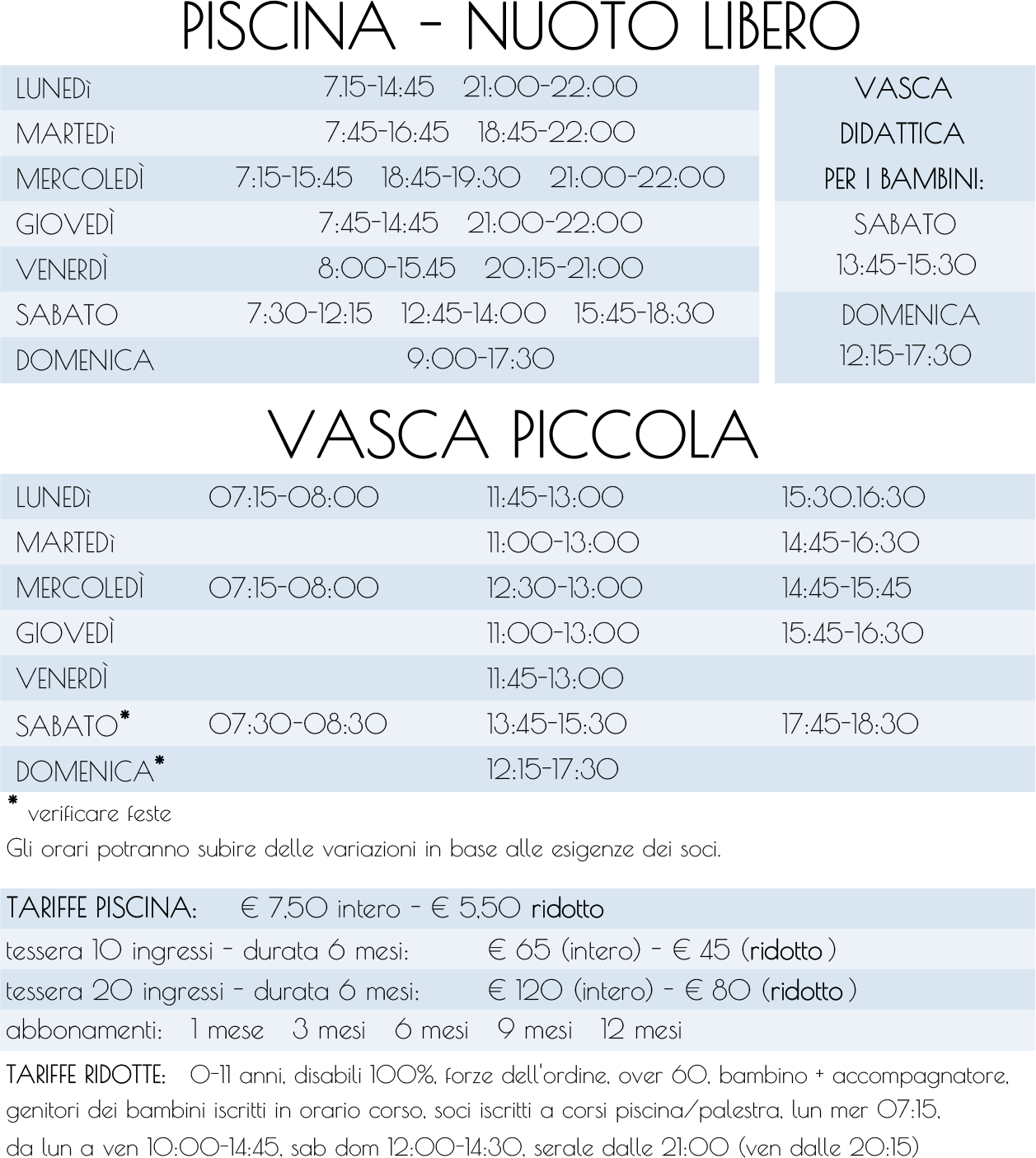 orari nuoto libero Piscina Vicenza Est 2025-26
