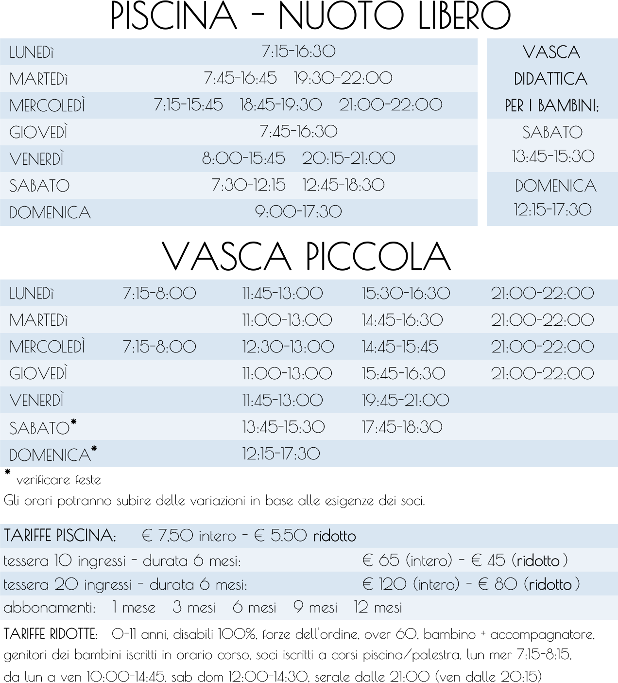 orari nuoto libero Piscina Vicenza Est 2025-26